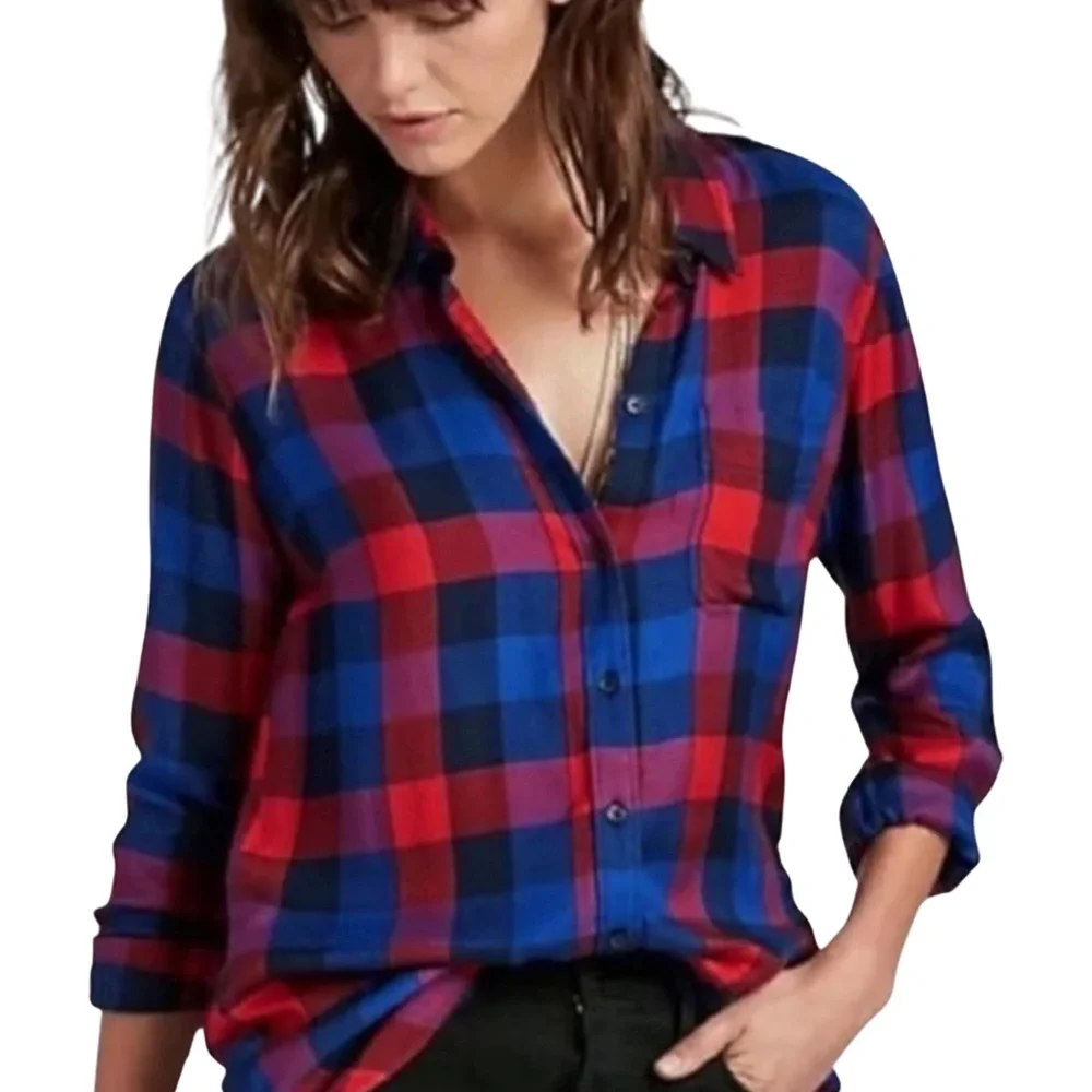 LUCKY BRAND Blue and Red‎ Bungalow Plaid Button Down Shirt